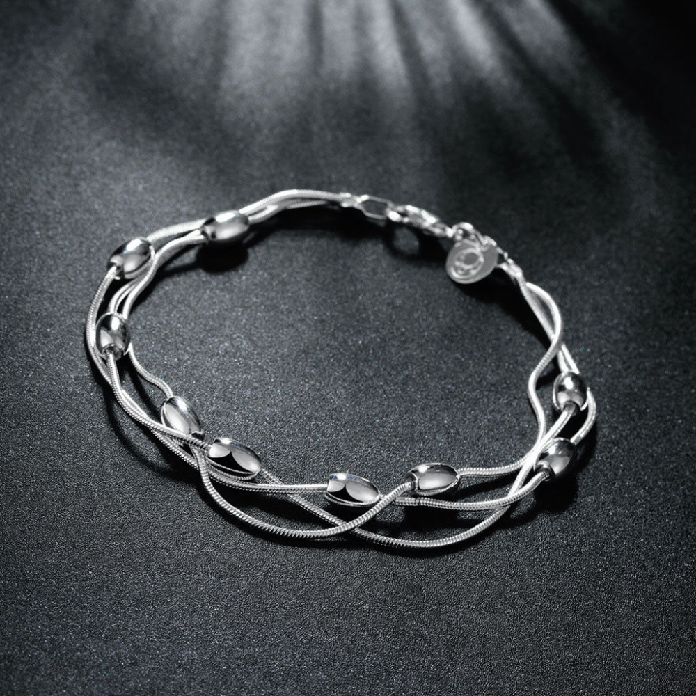 Silver Plated Bracelet 3 Strands w/ Light Beads - Picture 6 of 7